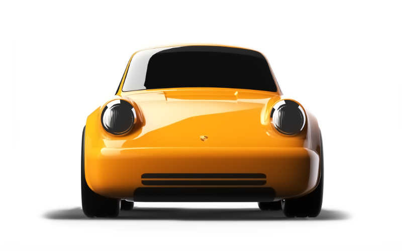 Baghera Spielzheug Porsche 911 in gelber Farbe Rennauto Frontalansicht