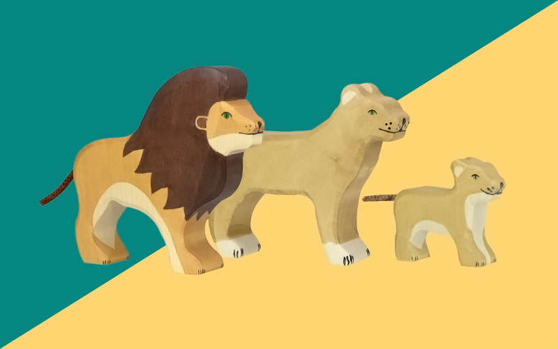 HOLZTIGER Löwenfamilie Set bestehend aus 3 Löwen aus Holz | Holzspielzeug Tierfiguren