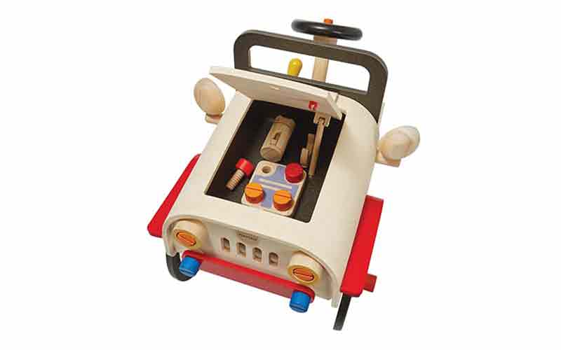 Automechaniker für Kinder von Plan Toys | Holzspielzeug für Kinder zum Schrauben am Motor