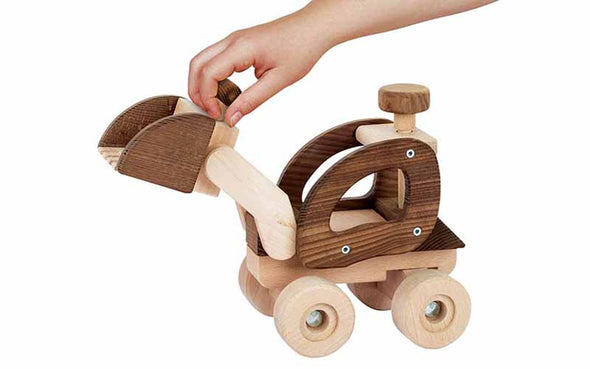 Goki Bagger aus unbehandeltem Holz | Holzspielzeug Baumaschinen für Kinder