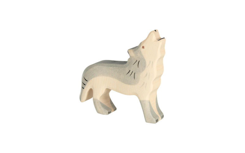 Holztiger Wolf Heulend – Handbemalte Holzfigur Aus Massivem Ahorn/Buche, Ca. 11 Cm