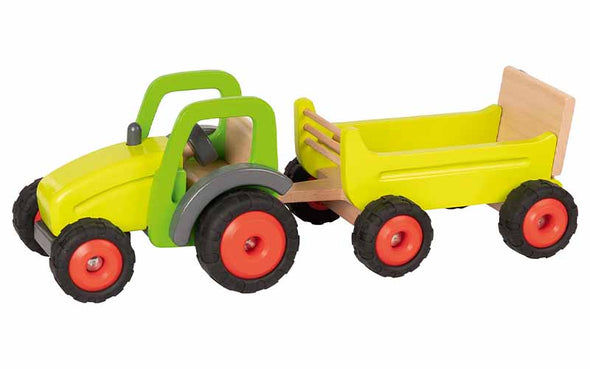 Holztraktor mit Anhänger von Goki | Holzspielzeug Landmaschine für Kinder ab 3 Jahren