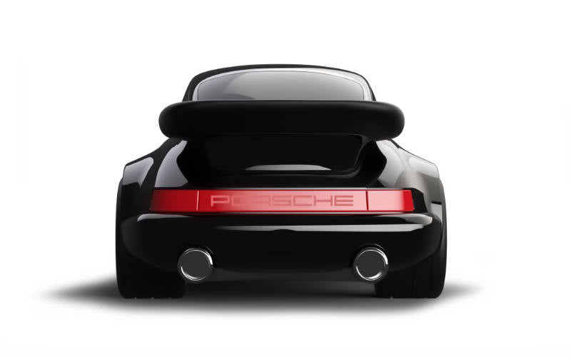 Baghera Porsche 911 in schwarz Spielzeug Rennauto Rückansicht mit Porsche Schriftzug