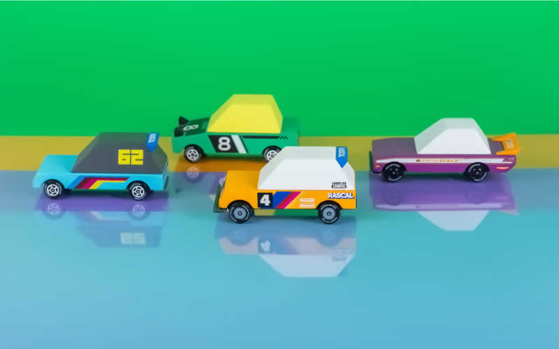 Candycar Toons Tokyo Heat 4-Pack Set von Candylab Toys – hochwertige Holzautos im japanischen Design
