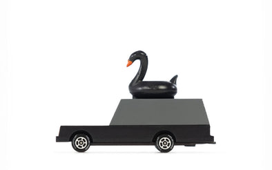 Candylab Toys Black Swan mit Gummi Schwan auf dem Dach | Candycar® Holzauto