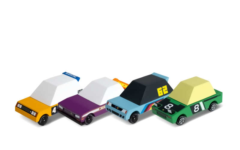 Candylab Toys Candycar Toons Tokyo Heat 4-Pack – nachhaltige Holz-Spielzeugautos für Kinder