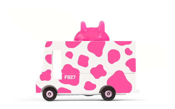 Candylab Toys Strawberry Moo Milkvan | Candycar® Holzauto im lustigen Kuh Look mit Eutern auf dem Dach