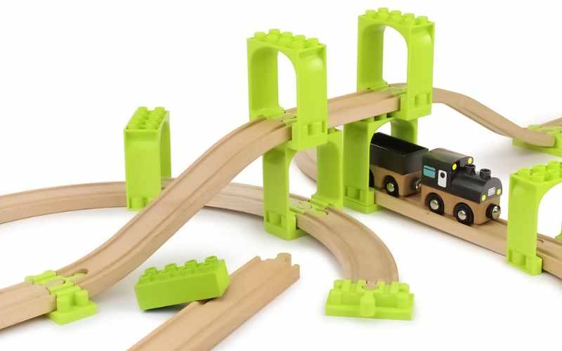 Holzeisenbahn Adapter für große Klemmbausteine | NOPPI Set "Brücken & Tunnel" von Neue Freunde
