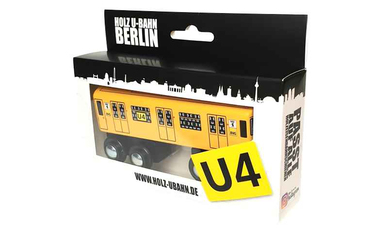 Holzeisenbahn Berliner BVG U-Bahn U4 Tiny Trainz Holzubahn für Spielzeug Eisenbahn