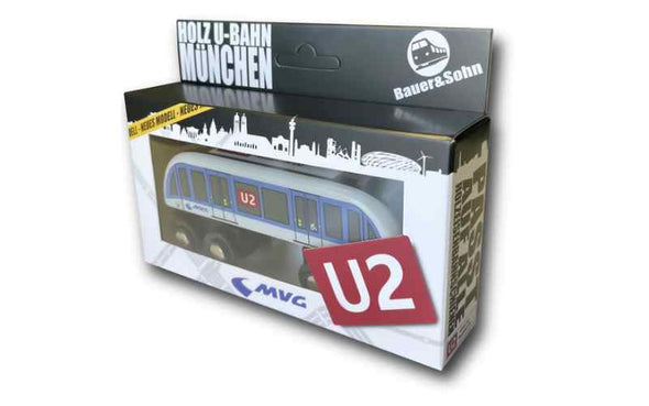 Holzeisenbahn München MVG U-Bahn U2 Bauer und Sohn Holzubahn für Spielzeug Eisenbahn