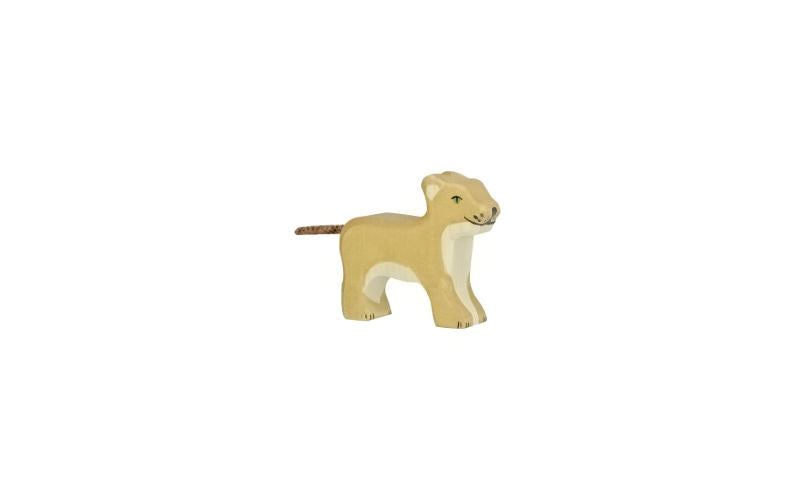 HOLZTIGER stehender Löwe (Baby) Holztier | Afrika Tierfigur aus Holz