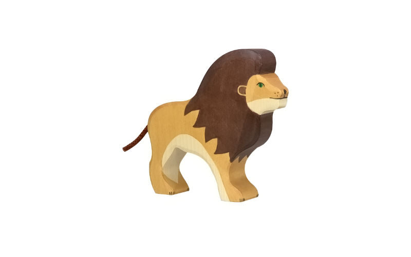 HOLZTIGER stehender Löwe (männlich) Holztier | Afrika Tierfigur aus Holz