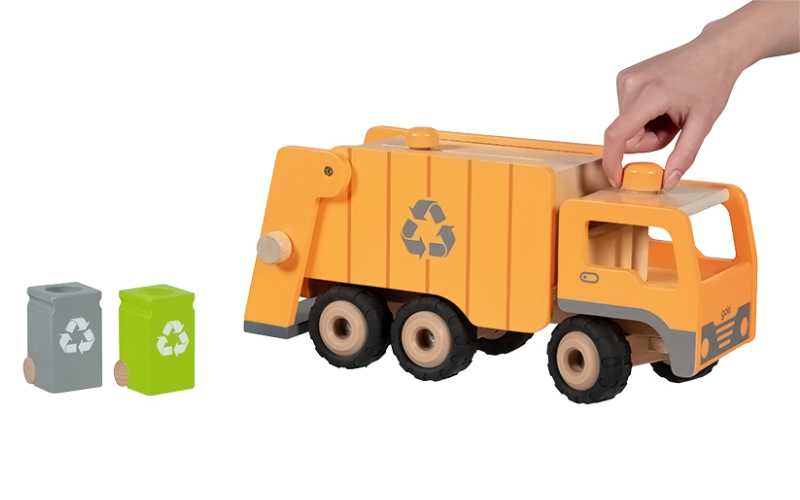 Camion-poubelle Eco orange en bois | goki