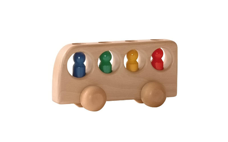 Ostheimer Holzauto Bus mit vier bunten Holzfiguren | Holzspielzeug Autobus