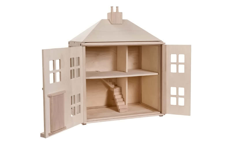 Plantoys georgianisches Holz Puppenhaus (geöffnet) mit zwei Etagen und Treppe