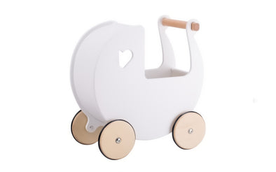 Puppenwagen aus Holz (Weiß) | Moover Toys Holzspielzeug Kinderwagen für Puppen und Kuscheltiere