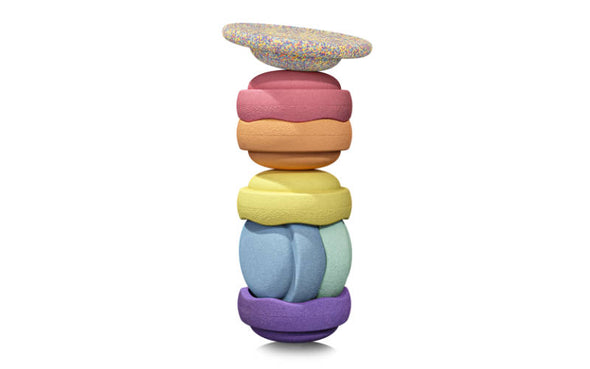 Stapelstein Rainbow Pastell mit Confetti Balance Board | Motorik Spielelemente für Kinder