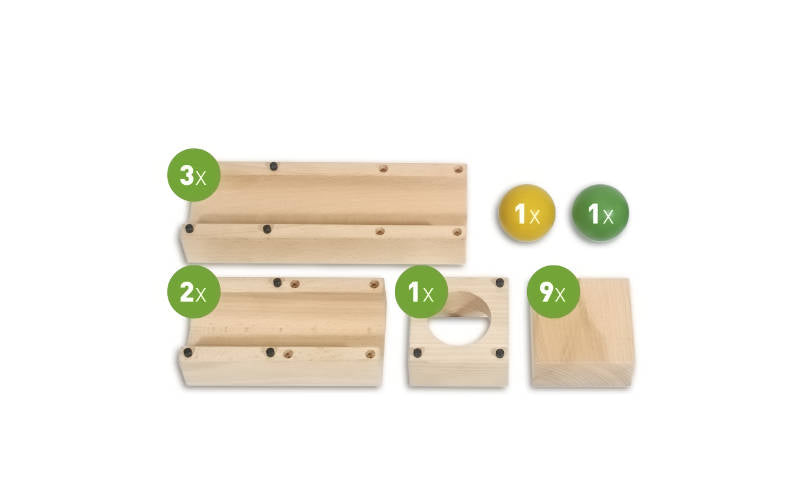 xyloba Kugelbahn Junior MINI 15 Teile Inhalt und Mengen