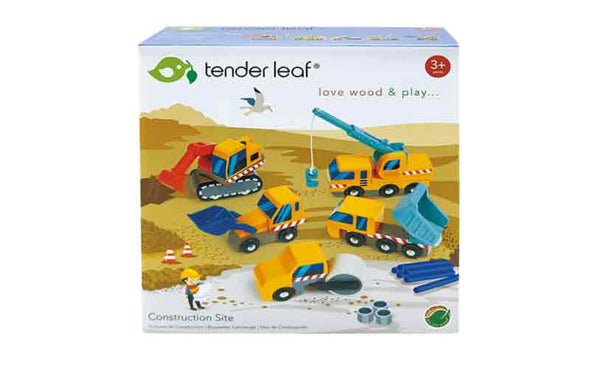 Baufahrzeuge Spielzeug von Tenderleaf in nachhaltiger Verpackung