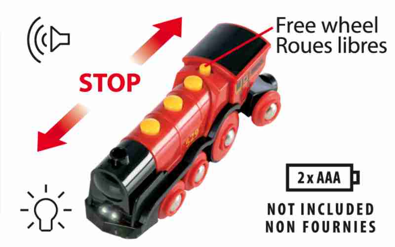 BRIO Lok "Rote Lola" mit Licht und Geräuschen | Batteriebetriebene Lok für Holzeisenbahn