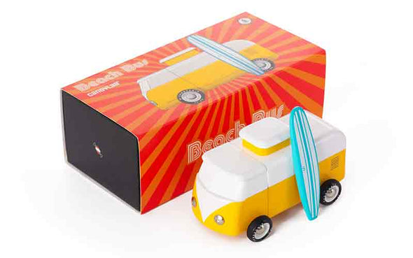 Candylab Toys Beach Bus Sunset Gelb | Holzspielzeug Campervan Verpackung