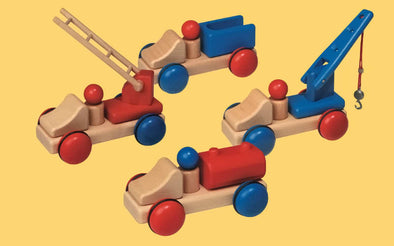 Fagus Holzspielzeug mini LKW Set | Holzfahrzeuge für Krippe, Kindergarten und Kinderzimmer