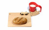 Frühstücksbrettchen Holz Eisenbahn mit rotem Becher | Neue Freunde Holzeisenbahn Frühstücksbrett für Kinder