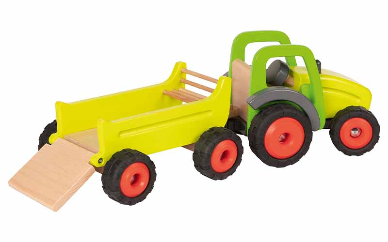 Goki Holztraktor mit Anhänger  Holzspielzeug für Kinder ab 3 Jahren –