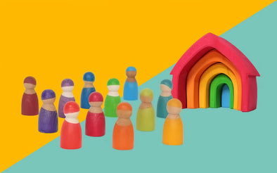Grimms buntes Haus für die Regenbogenbande | Holzspielzeug Set mit Rabatt