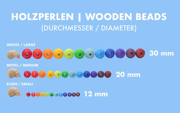 Grimms Holzperlen zum Fädeln im Größenvergleich | Welche Holzkugeln eignet sich zum Fädeln für kleine Kinder?