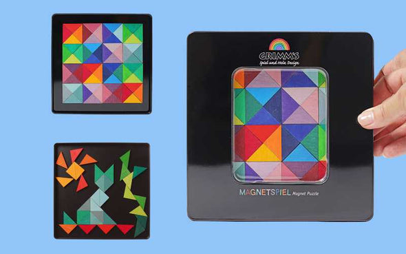 Grimms Magnetspiel "Bunte Dreiecke" mit 64 Teilen | Montessori Magnetbausteine für Kindergarten