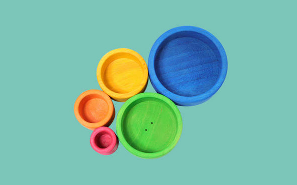 Grimms Schälchensatz in Blau für das Sortierspiel mit Murmeln, Kugeln und Ringen
