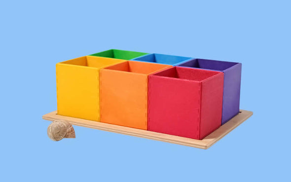 Grimms 6er Sortierhilfe in bunten Regenbogenfarben | Sechs Sortierkisten für Montessori inspirierte Sortierspiel 