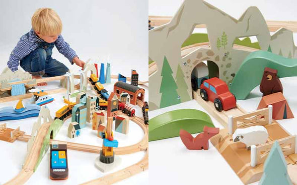 Holzeisenbahn Set mit Zubehör von Tender Leaf Toys