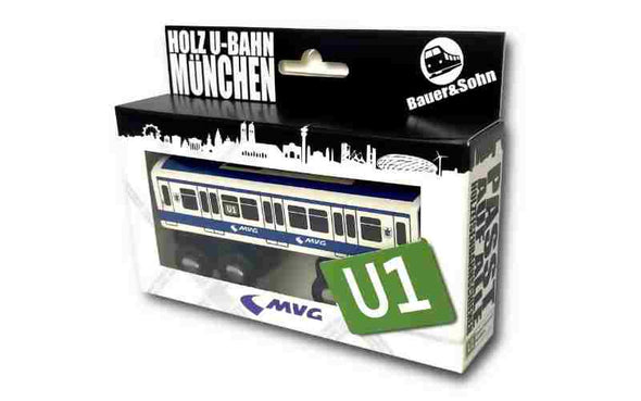 Holzeisenbahn München MVG U-Bahn U1 Bauer und Sohn Holzubahn für Spielzeug Eisenbahn