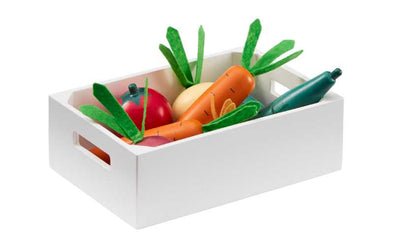 Holzgemüse zum Schneiden | Kids Concept Gemüsekiste mit Gemüse aus Holz als Zubehör für Marktstand, Kaufmannsladen und Spielküche