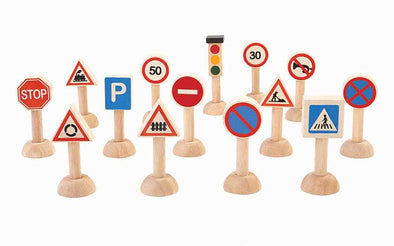 Holzspielzeug Plan Toys Verkehrsschilder aus Holz zur Strassenverkehrserziehung