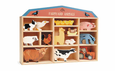 Holztiere "Bauernhof" von Tenderleaf Toys | Schönes Spielzeugtiere Set aus Holz inklusive passendem Setzkasten aus Holz 