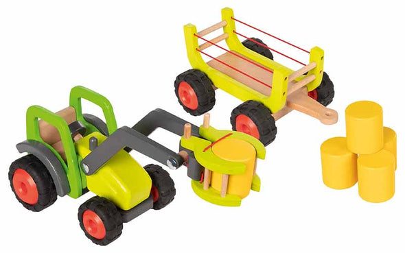 Holztraktor mit Anhänger von Goki | Trecker aus Holz für Kinder