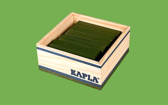 KAPLA® Steine 40 Quadrat Box mit dunkelgrün farbigen Holzbausteinen für Kinder