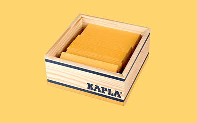 KAPLA® Steine 40 Quadrat Box mit gelb farbigen Holzbausteinen für Kinder