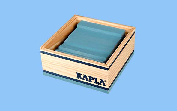 KAPLA® Steine 40 Quadrat Box mit hellblau farbigen Holzbausteinen für Kinder