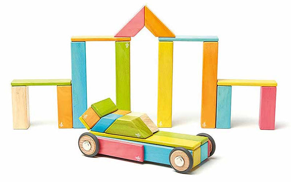 Magnet Bausteine von Tegu | 42 bunte, magnetische Holzbausteine ermöglichen Kindern ab 1 Jahr verschiedene Formen und Farben zu kombinieren