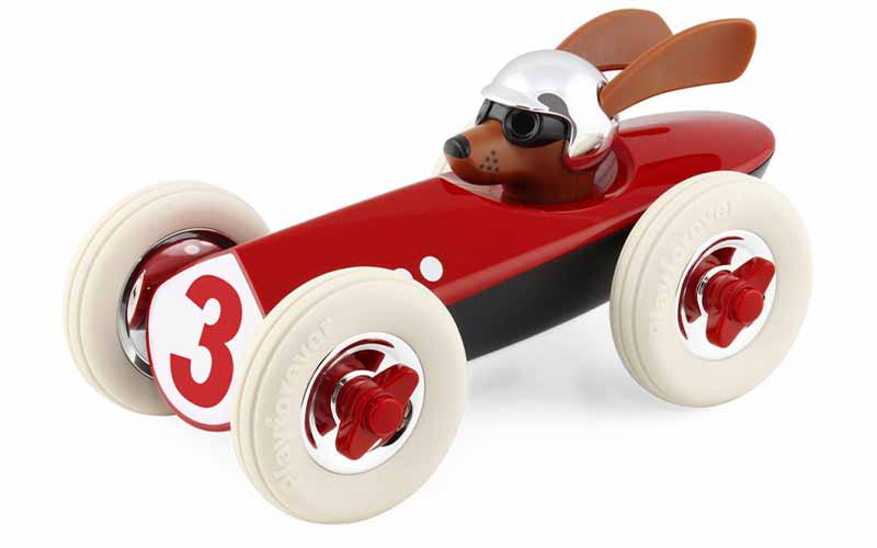 Playforever Rufus Patrick | Das Spielzeug Rennauto mit dem unverkennbaren Hund mit Schlappohren als Rennfahrer 