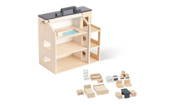 Puppenhaus aus Holz möbliert | Das Kids Concept Spielhaus für Puppen kommt inklusive Zubehör aus Holz