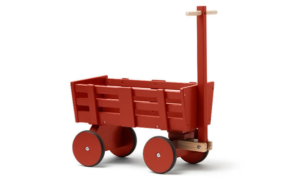 Puppenwagen aus Holz in rot von Kids Concept | Der Holzwagen zum nachziehen im Stile eines Leiterwagen